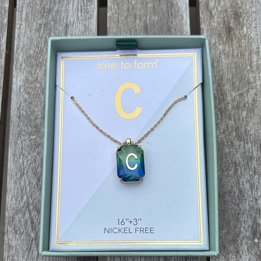 Gold and Blue Initial Necklace